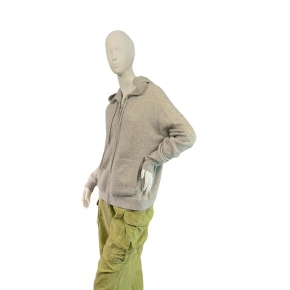 White +  Warren Cashmere Luxe Zip Hoodie Sweater in Light Gray $495 Size Medium - Picture 3 of 9